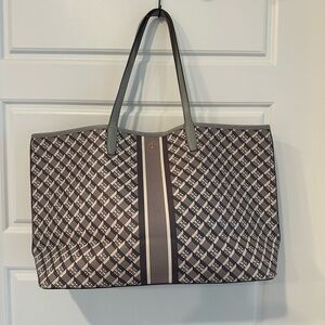 Tory Burch Checkered Tote in Gray and Cream